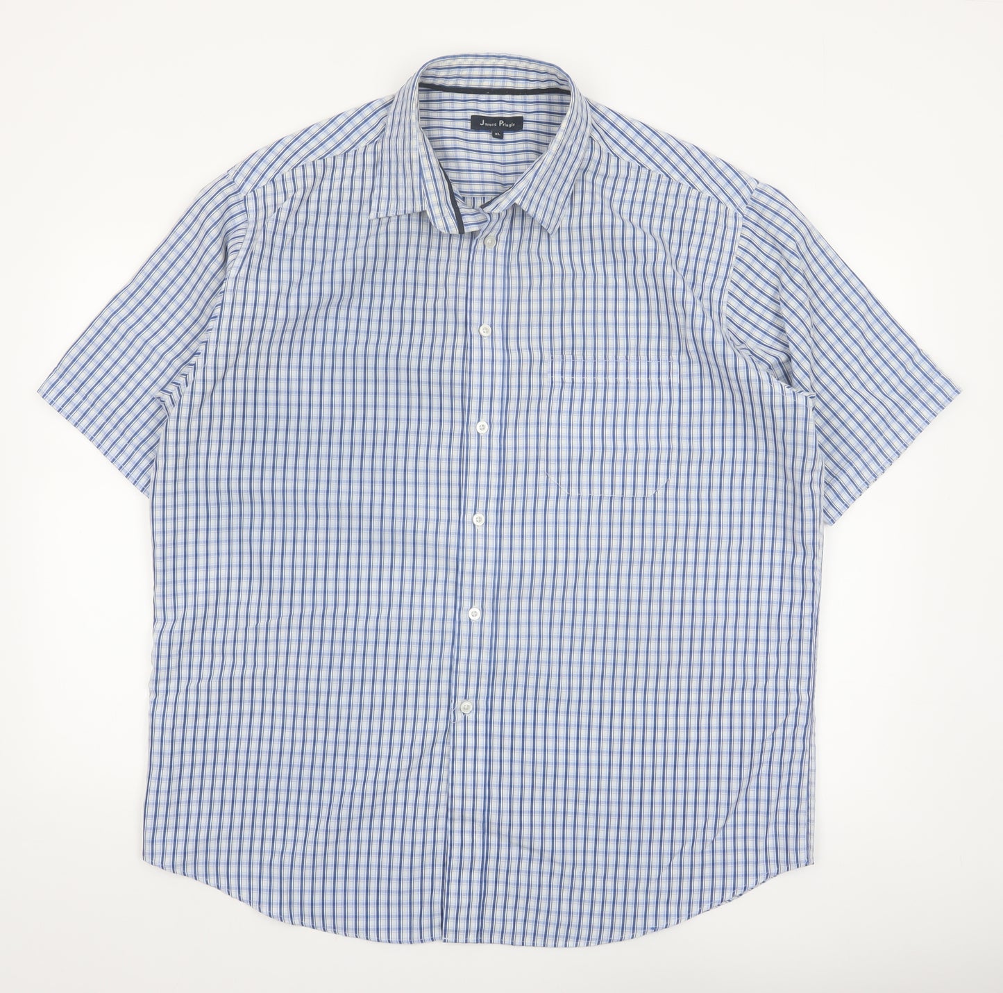 James Pringle Men's Blue Check Short Sleeve Button-Up Shirt XL