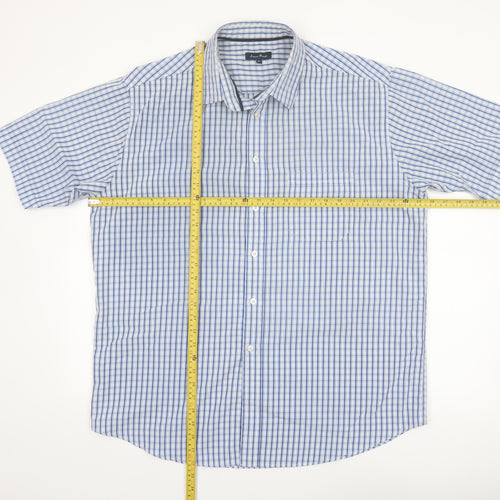 James Pringle Men's Blue Check Short Sleeve Button-Up Shirt XL