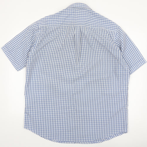 James Pringle Men's Blue Check Short Sleeve Button-Up Shirt XL