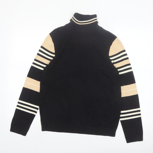 NorthStyle Women's Black Roll Neck Striped Cotton Jumper Size M