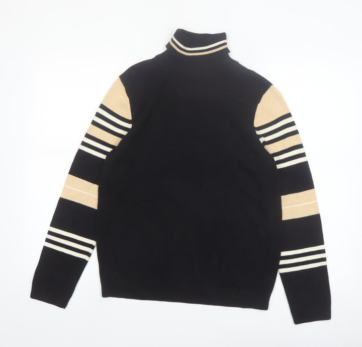NorthStyle Women's Black Roll Neck Striped Cotton Jumper Size M