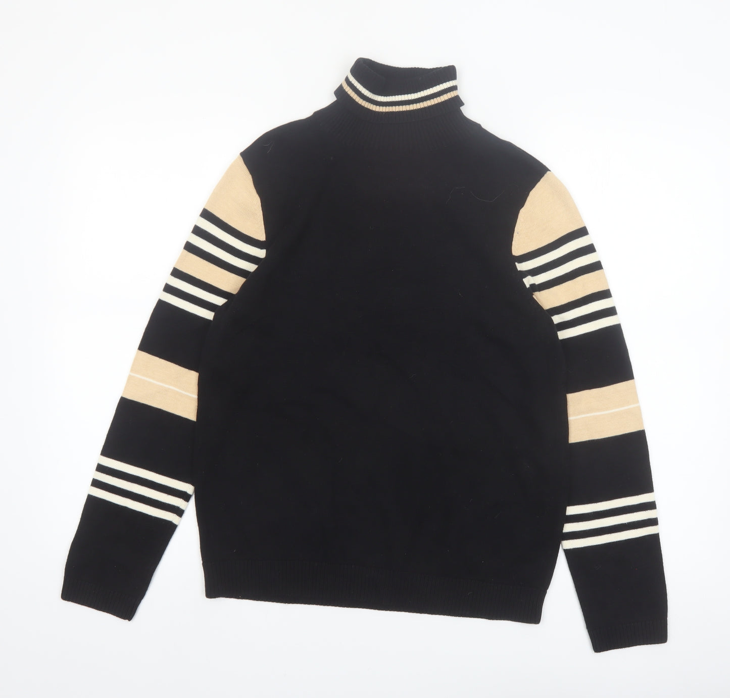 NorthStyle Women's Black Roll Neck Striped Cotton Jumper Size M