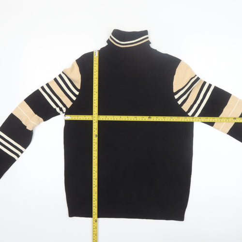 NorthStyle Women's Black Roll Neck Striped Cotton Jumper Size M