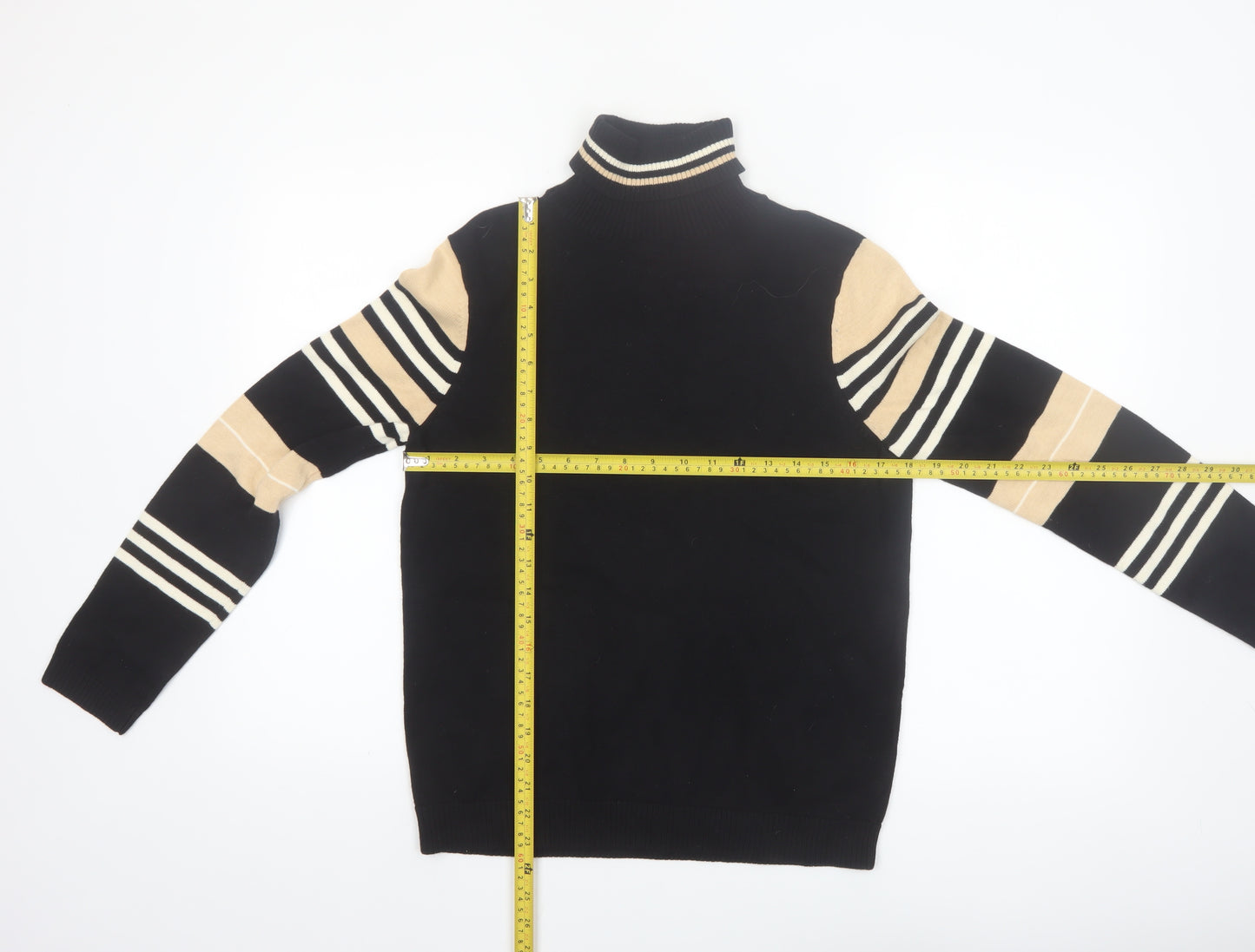 NorthStyle Women's Black Roll Neck Striped Cotton Jumper Size M