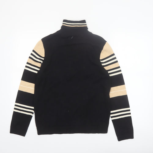 NorthStyle Women's Black Roll Neck Striped Cotton Jumper Size M