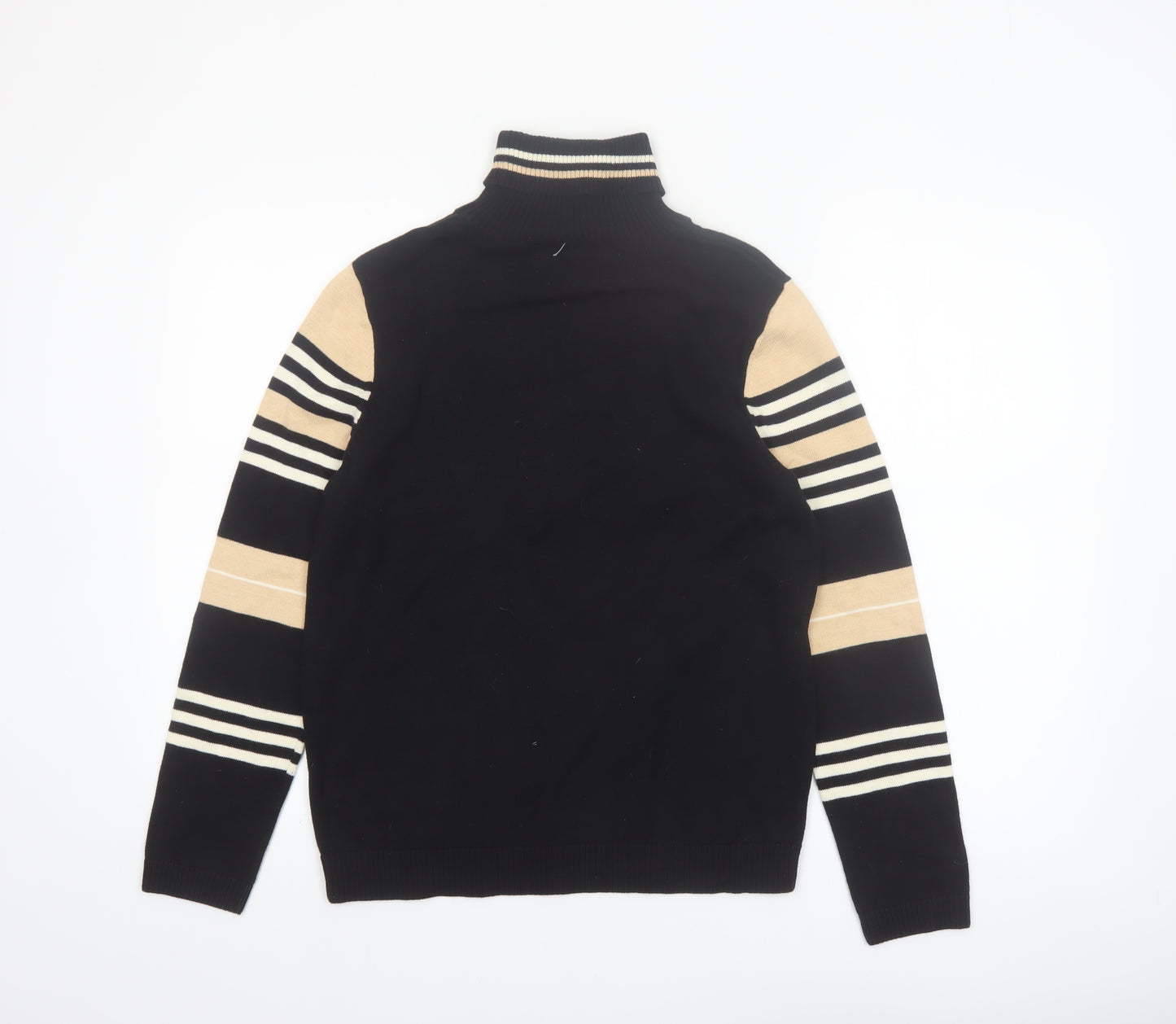 NorthStyle Women's Black Roll Neck Striped Cotton Jumper Size M