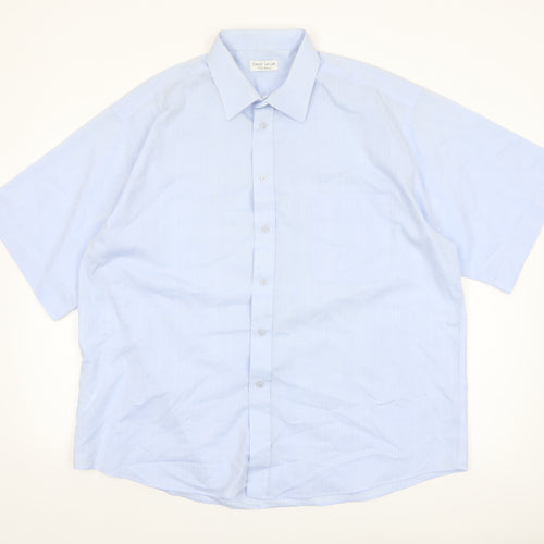 Simon Taylor Men's Blue 17.5in Regular Fit Short Sleeve Cotton Blend Shirt