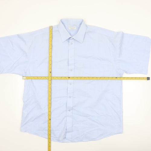Simon Taylor Men's Blue 17.5in Regular Fit Short Sleeve Cotton Blend Shirt
