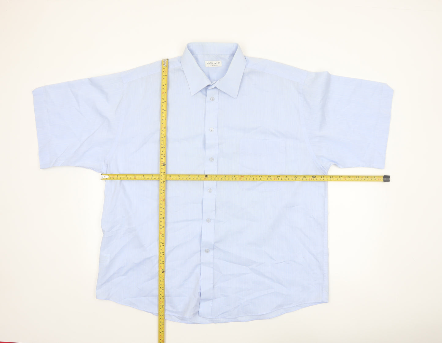 Simon Taylor Men's Blue 17.5in Regular Fit Short Sleeve Cotton Blend Shirt