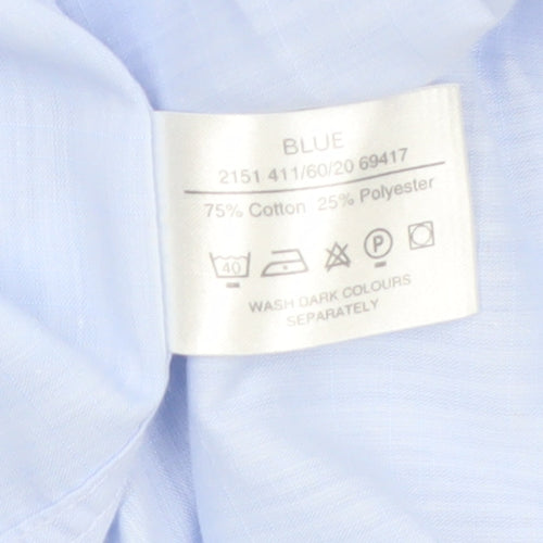 Simon Taylor Men's Blue 17.5in Regular Fit Short Sleeve Cotton Blend Shirt