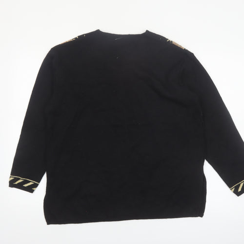 Anna Toffana Womens Black L V-Neck Floral Embroidered Knit Jumper