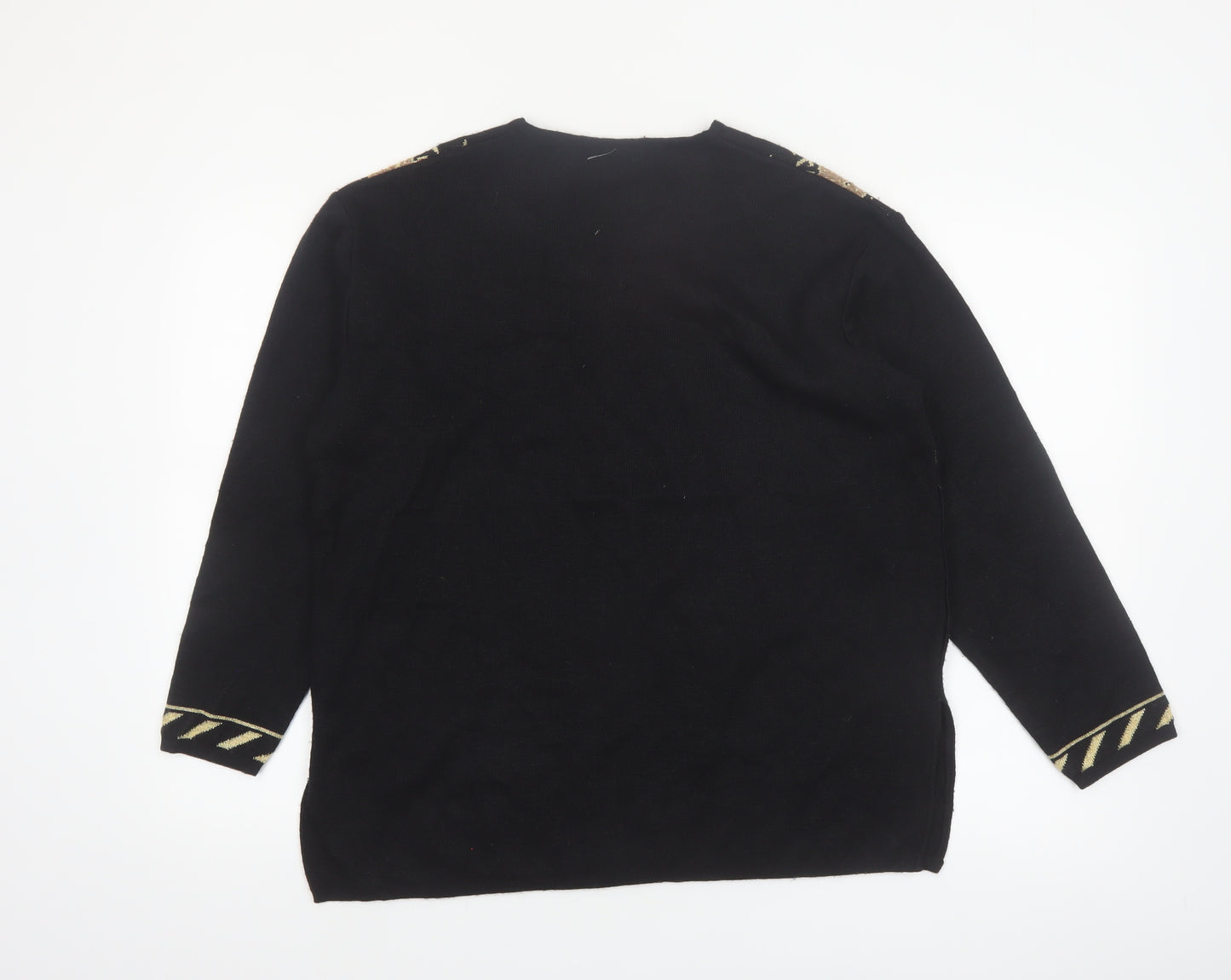 Anna Toffana Womens Black L V-Neck Floral Embroidered Knit Jumper