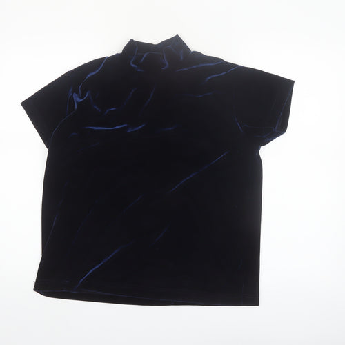 Principles Women Blue Velvet Mock Neck Short Sleeve Blouse Size L