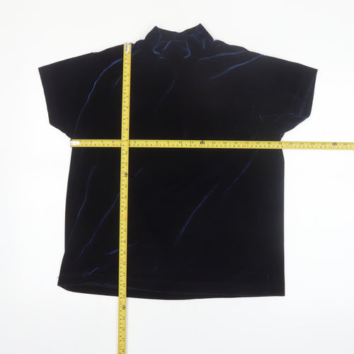 Principles Women Blue Velvet Mock Neck Short Sleeve Blouse Size L