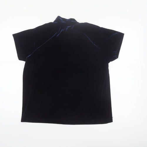 Principles Women Blue Velvet Mock Neck Short Sleeve Blouse Size L