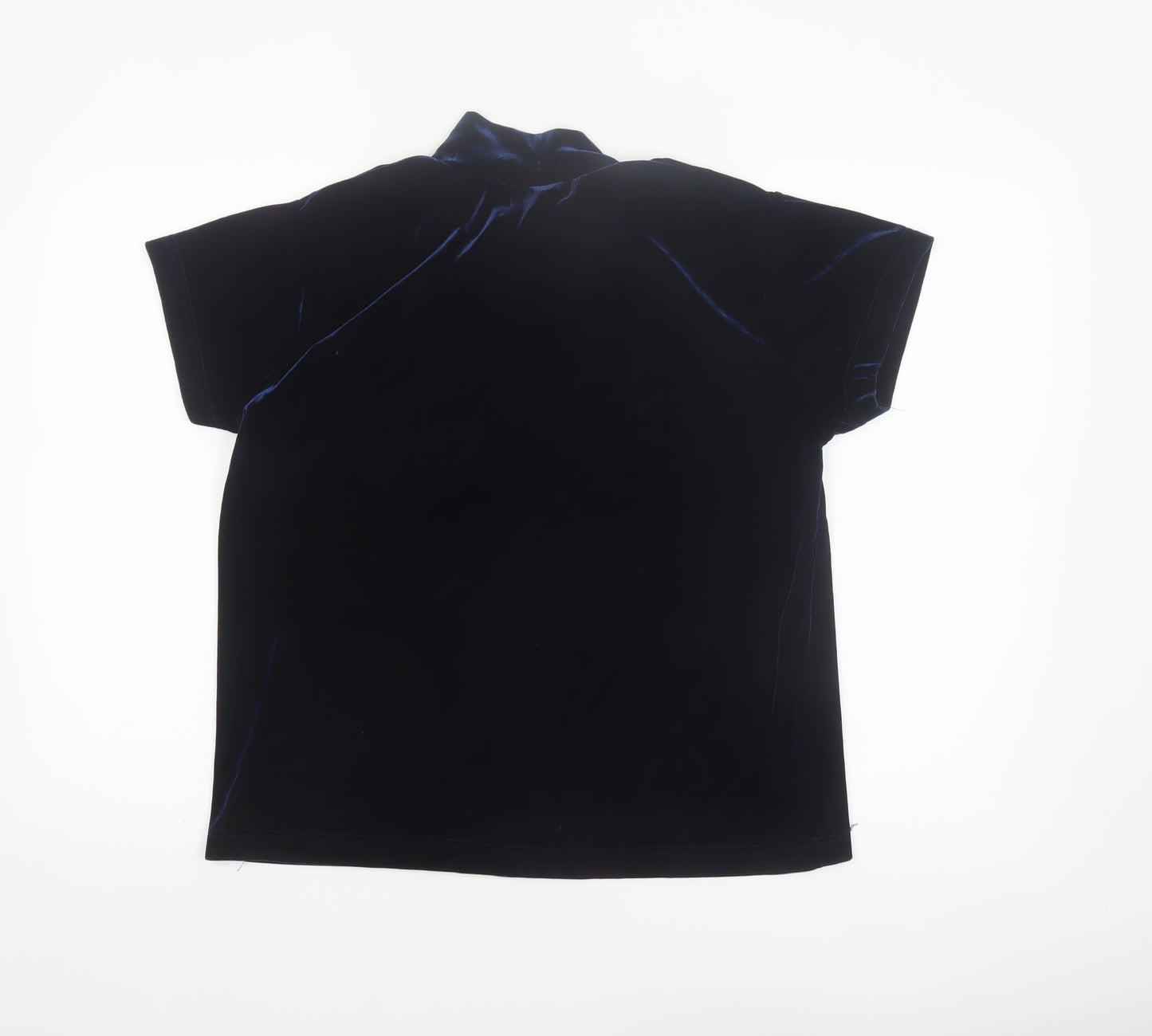Principles Women Blue Velvet Mock Neck Short Sleeve Blouse Size L