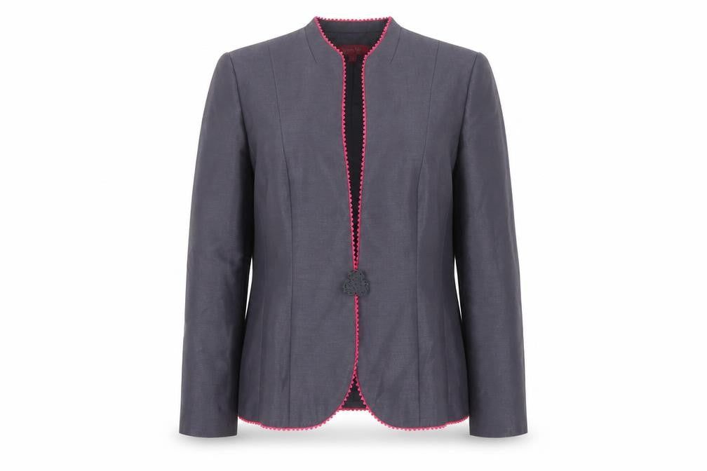 Front view of Jacques Vert Women's Grey Blazer UK 14 Formal Tailored Jacket