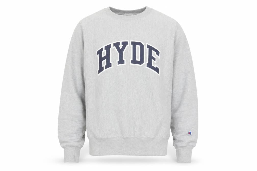 Front view of Champion Men's Grey Small Reverse Weave Crew Neck Sweatshirt