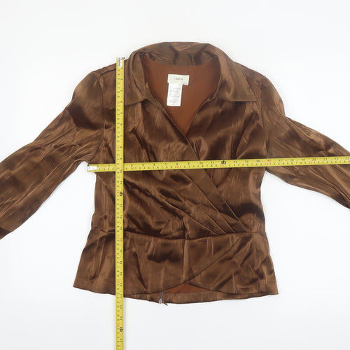 Laura Women’s Brown Satin Wrap Blouse Long Sleeve Size S