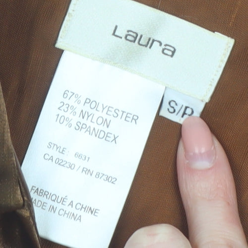 Laura Women’s Brown Satin Wrap Blouse Long Sleeve Size S
