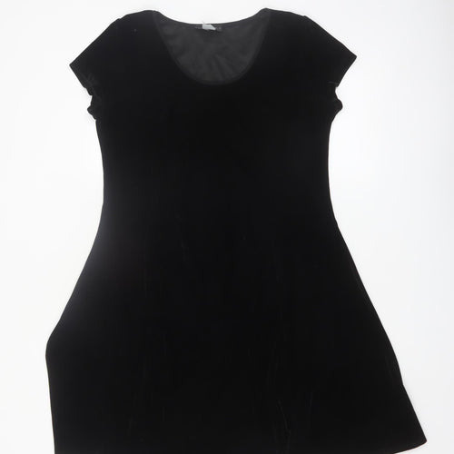 Gitane Women Black Velvet A-Line Short Sleeve Dress XL