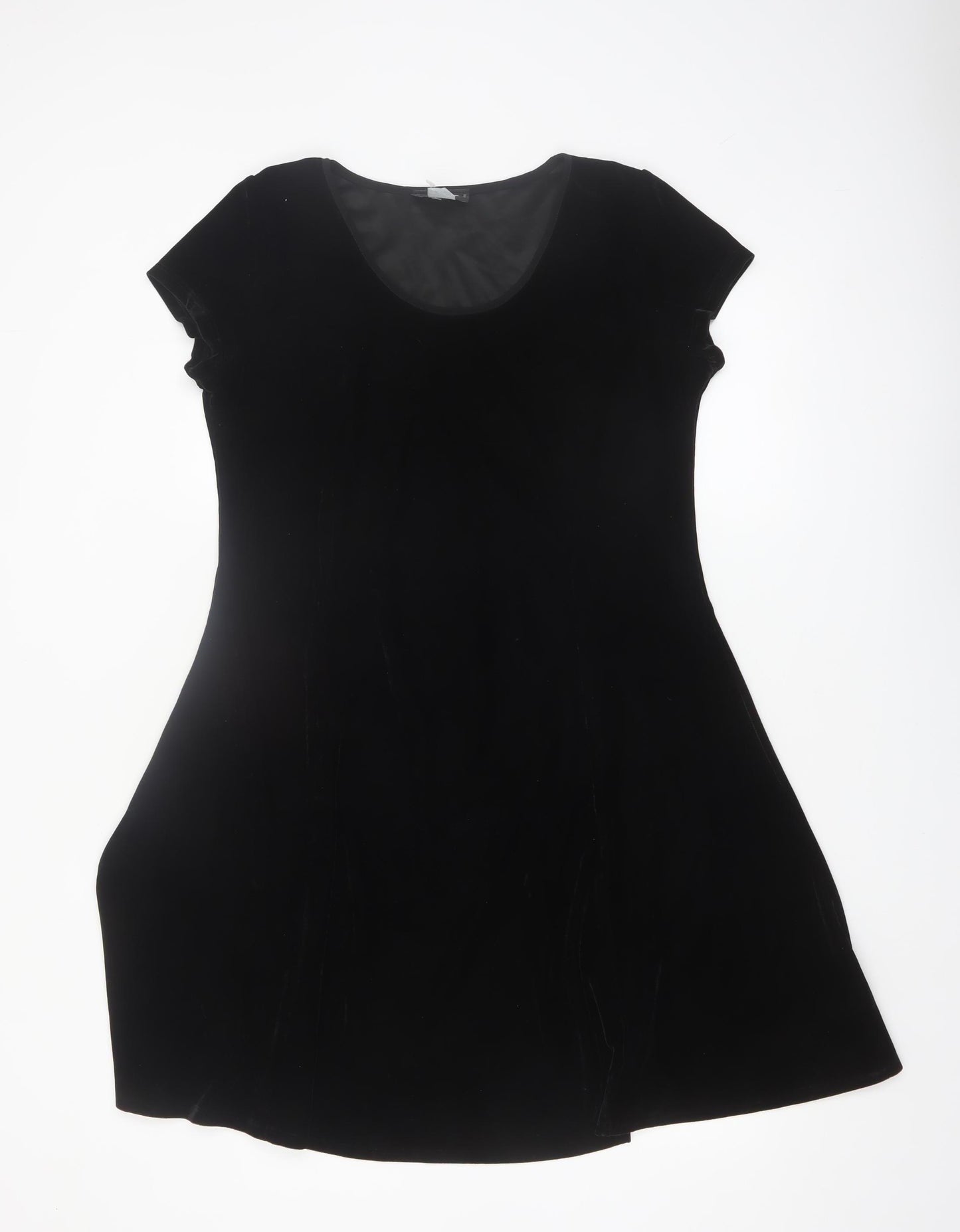 Gitane Women Black Velvet A-Line Short Sleeve Dress XL