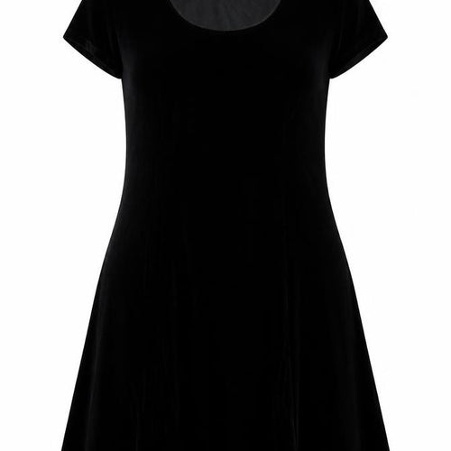 Gitane Women Black Velvet A-Line Short Sleeve Dress XL