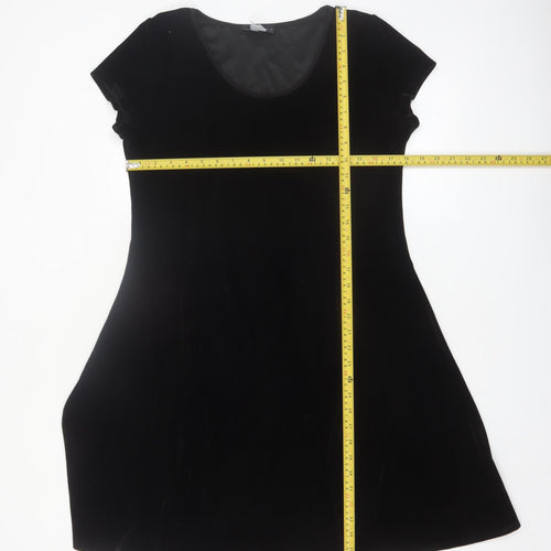 Gitane Women Black Velvet A-Line Short Sleeve Dress XL