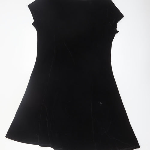 Gitane Women Black Velvet A-Line Short Sleeve Dress XL