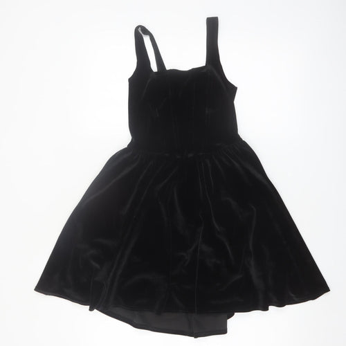 Boohoo Women Black Velvet Fit & Flare Dress Size 10 Sleeveless Party
