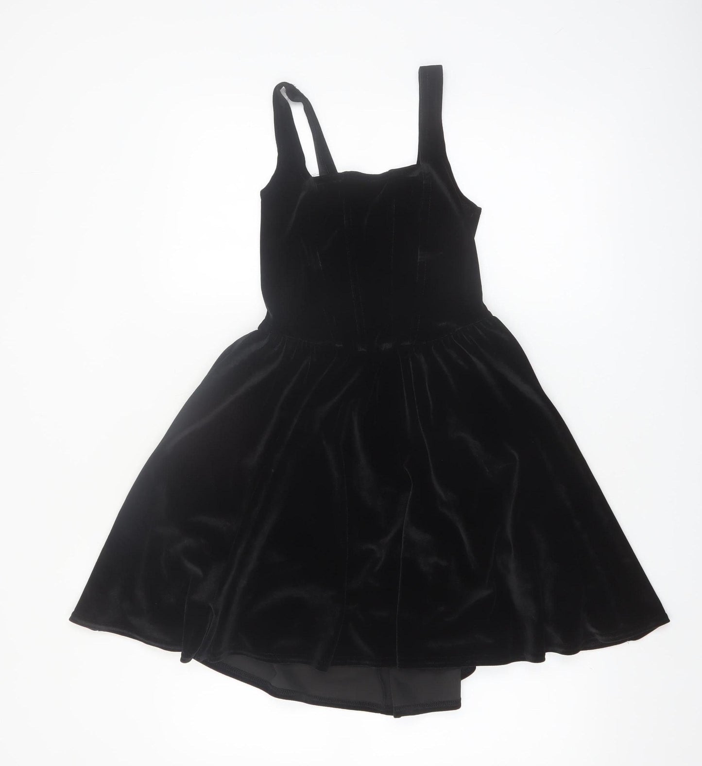 Boohoo Women Black Velvet Fit & Flare Dress Size 10 Sleeveless Party