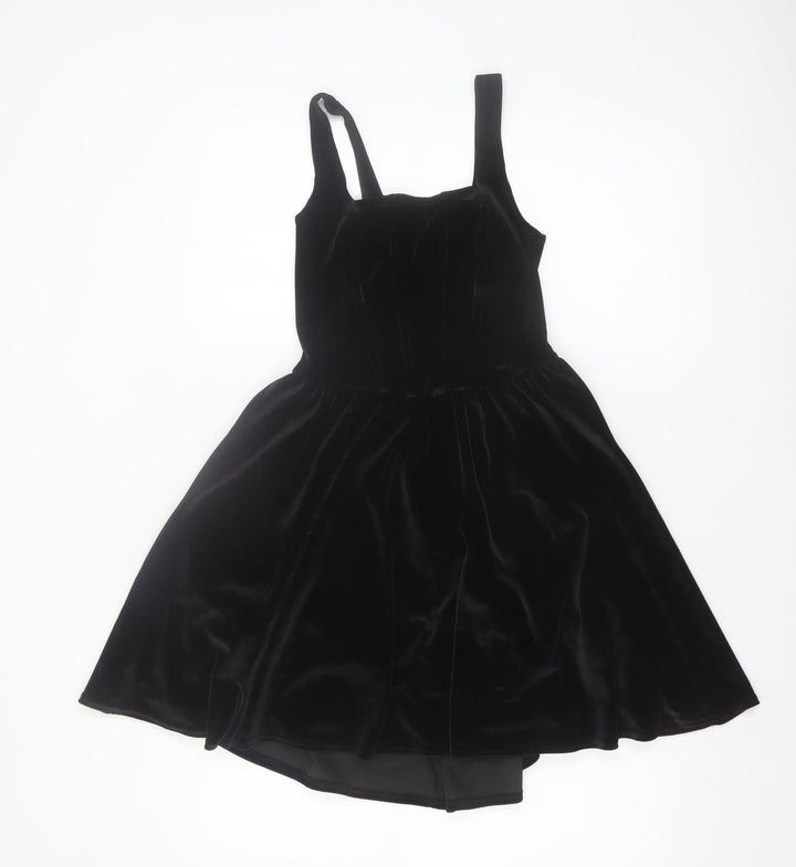 Boohoo Women Black Velvet Fit & Flare Dress Size 10 Sleeveless Party