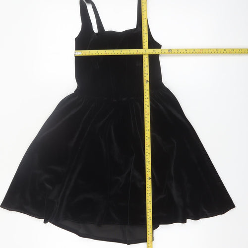 Boohoo Women Black Velvet Fit & Flare Dress Size 10 Sleeveless Party