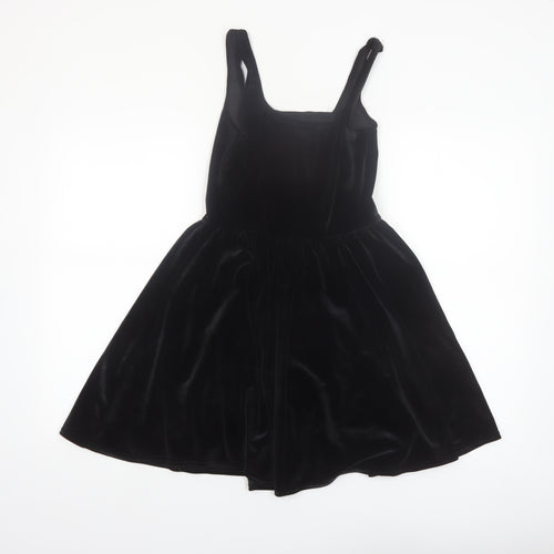 Boohoo Women Black Velvet Fit & Flare Dress Size 10 Sleeveless Party