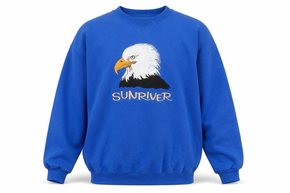 Front view of Satin Studio Men's Blue Eagle Graphic Pullover Sweatshirt XL