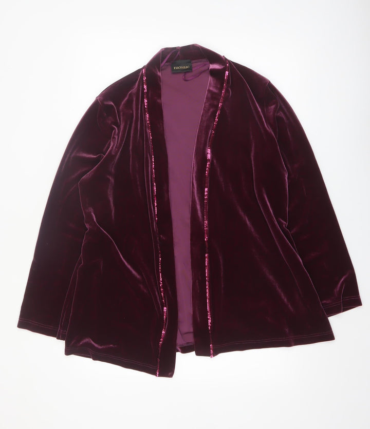 Mosaic Womens Purple Velvet Sequin Trim Blazer Jacket Size 16
