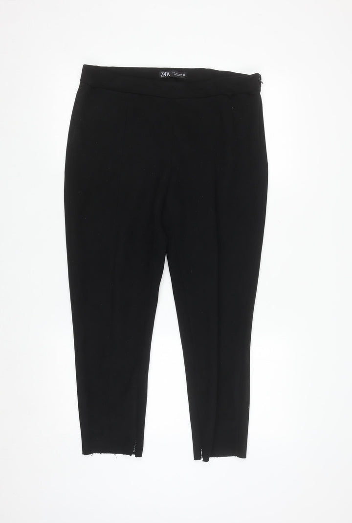 Zara Women Black XL Slim Ankle Trousers Polyester Blend