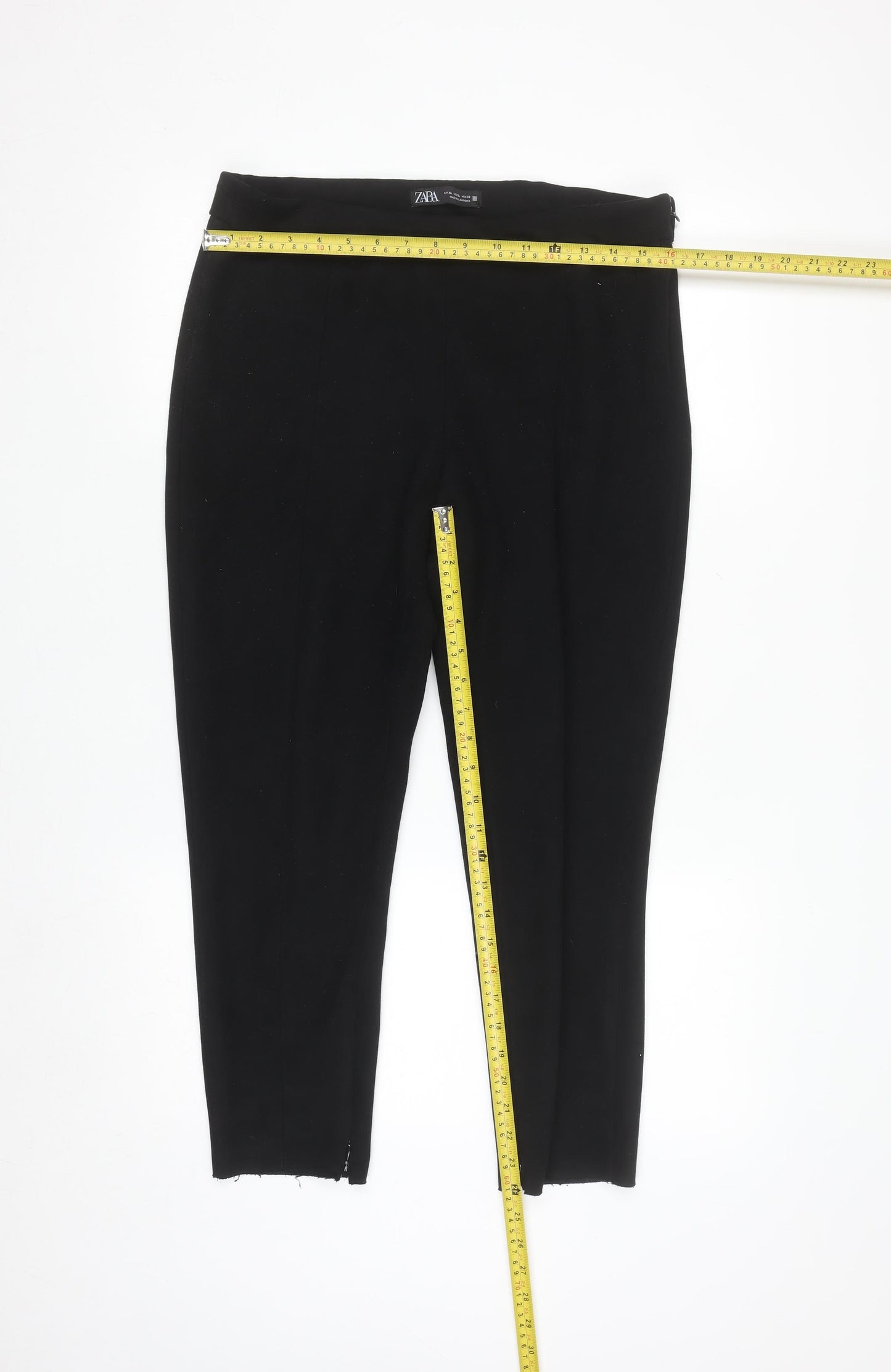 Zara Women Black XL Slim Ankle Trousers Polyester Blend