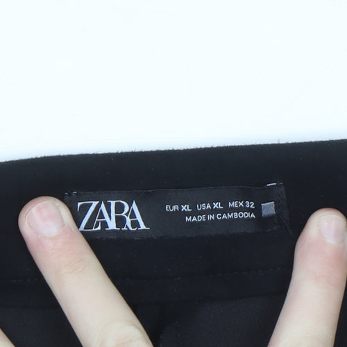Zara Women Black XL Slim Ankle Trousers Polyester Blend