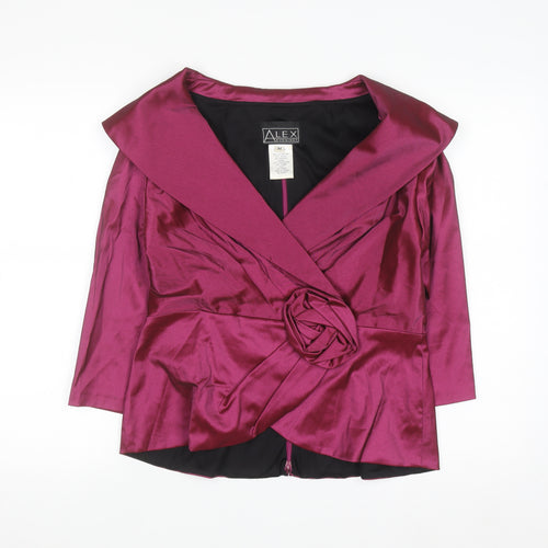 Alex Evenings Women Purple Wrap Satin Blouse M 3/4 Sleeve Formal Top