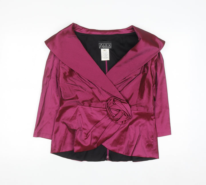 Alex Evenings Women Purple Wrap Satin Blouse M 3/4 Sleeve Formal Top