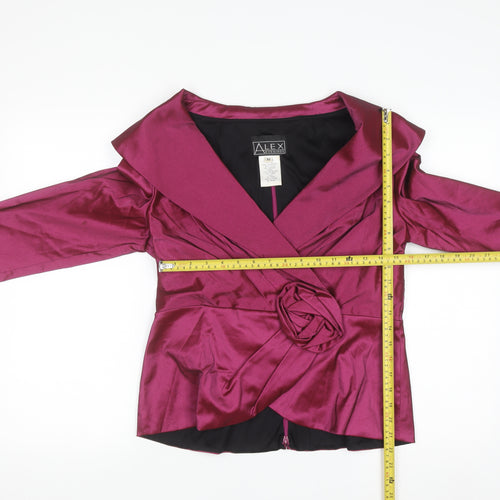 Alex Evenings Women Purple Wrap Satin Blouse M 3/4 Sleeve Formal Top