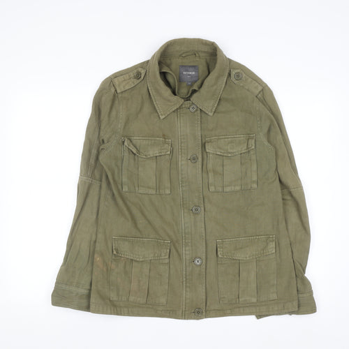 Next Women's Green Cotton Military Jacket Size 12 Casual Twill