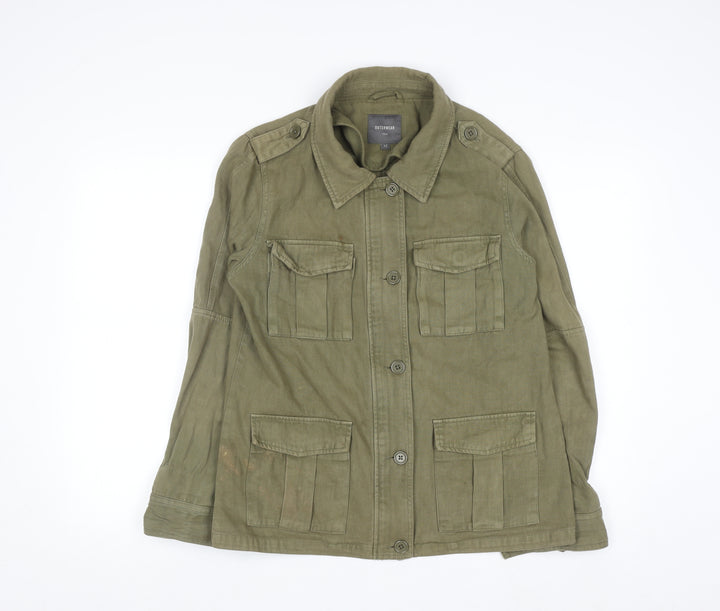 Next Women's Green Cotton Military Jacket Size 12 Casual Twill