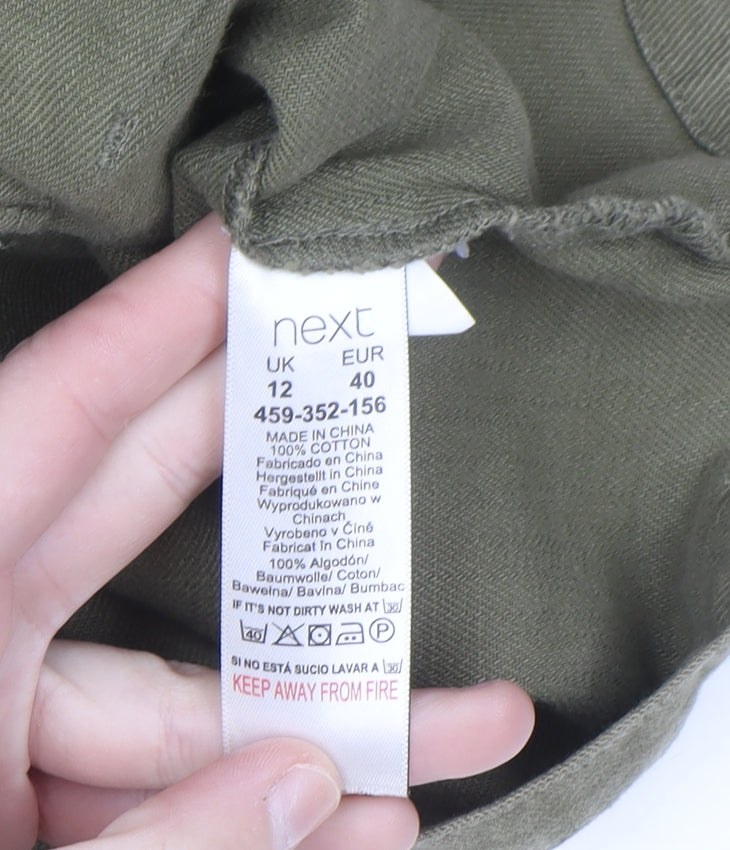 Next Women's Green Cotton Military Jacket Size 12 Casual Twill