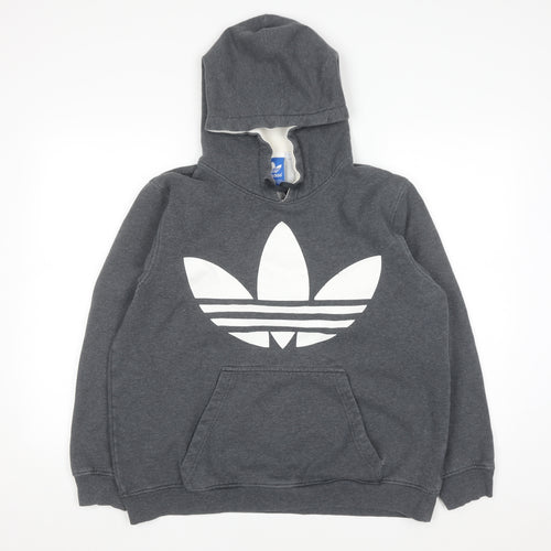 Adidas Men’s Grey Pullover Hoodie Size L Logo Fleece Sweatshirt