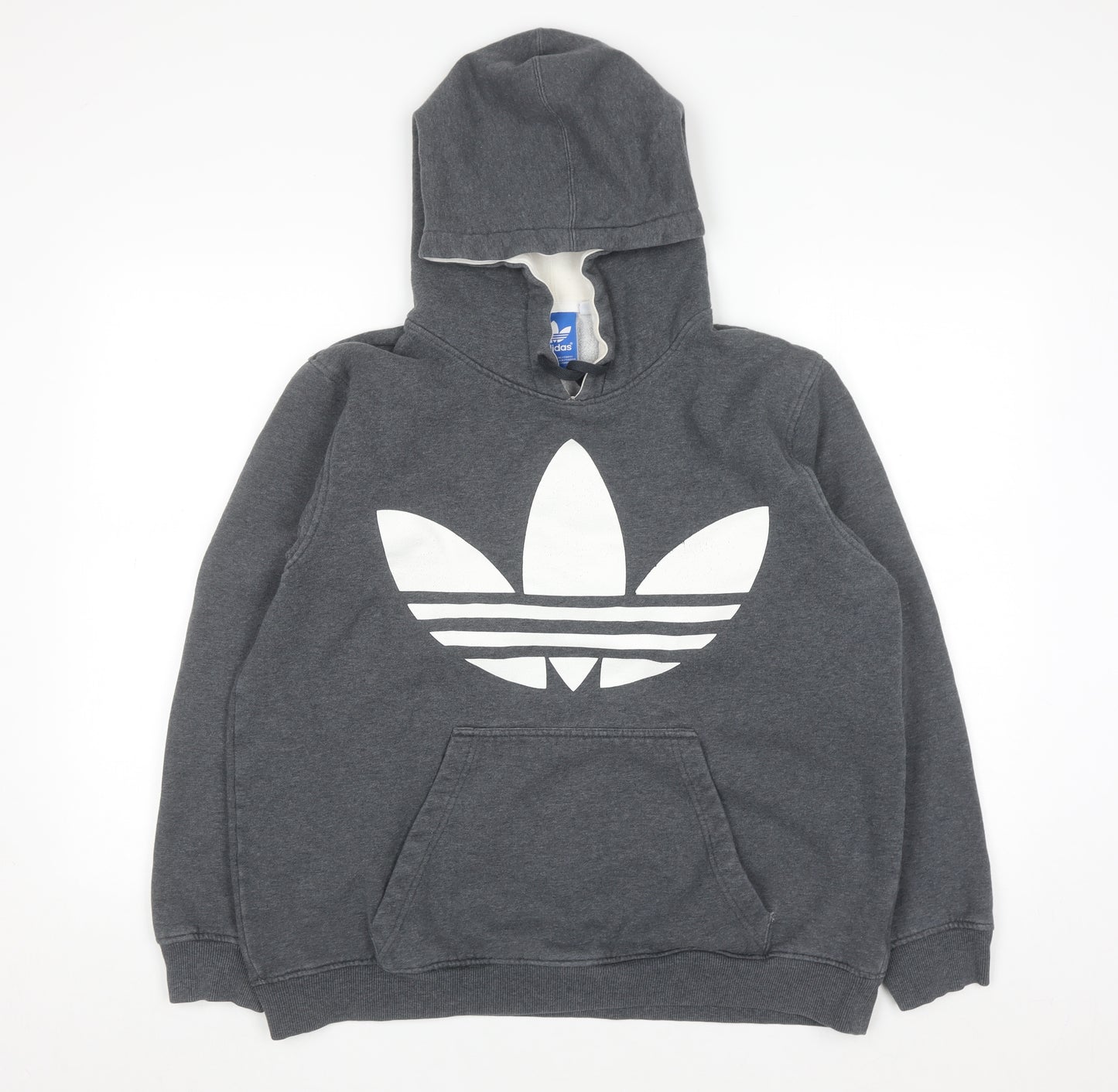Adidas Men’s Grey Pullover Hoodie Size L Logo Fleece Sweatshirt