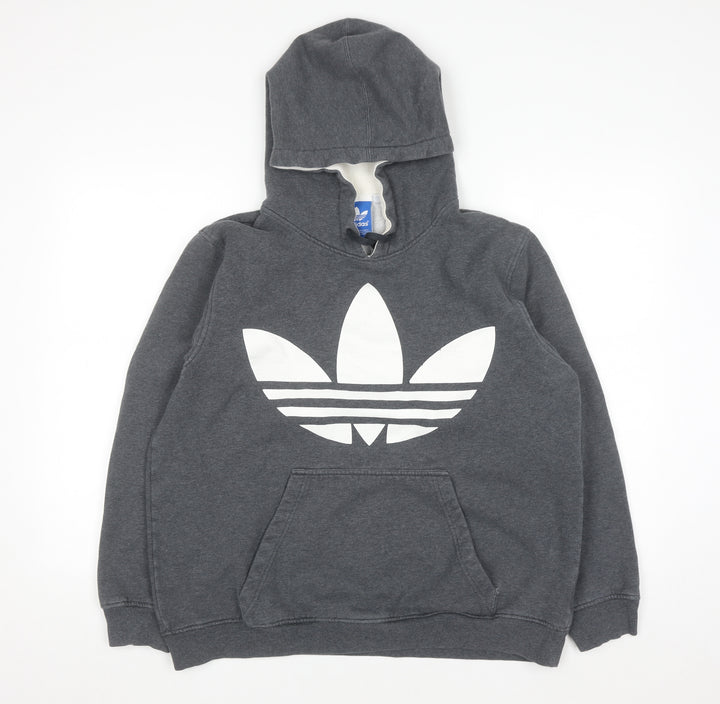 Adidas Men’s Grey Pullover Hoodie Size L Logo Fleece Sweatshirt