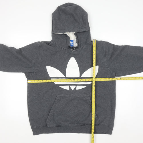 Adidas Men’s Grey Pullover Hoodie Size L Logo Fleece Sweatshirt