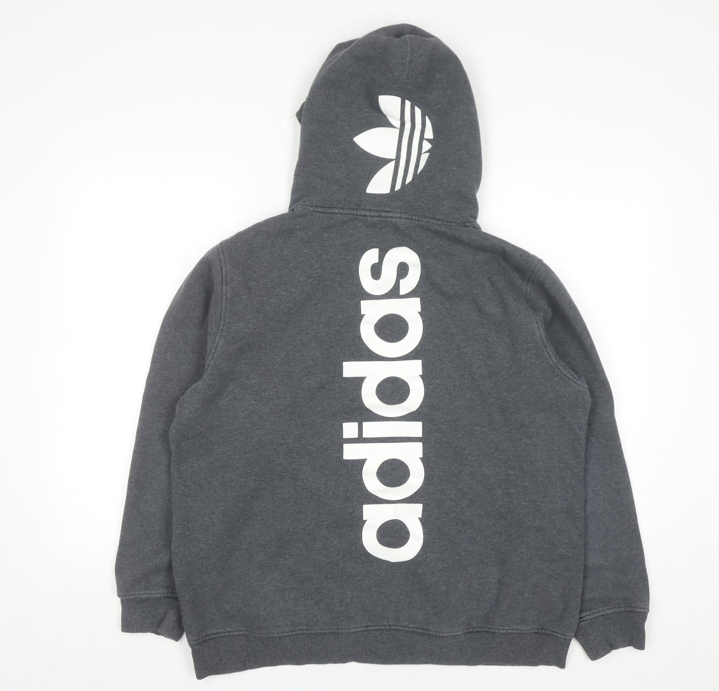 Adidas Men’s Grey Pullover Hoodie Size L Logo Fleece Sweatshirt